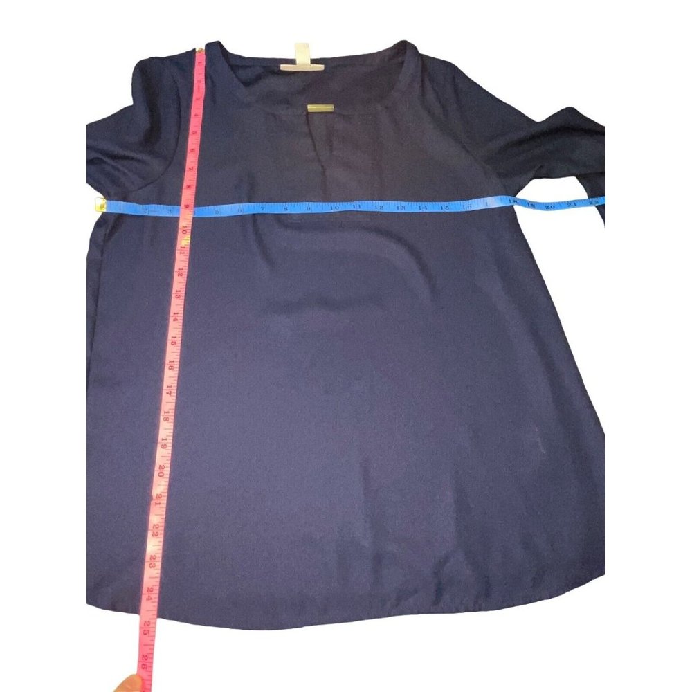 DANA BUCHMAN Women's Small Metal-Accent Keyhole Top Navy Blue Blouse 3/4 Sleeve - Picture 5 of 7